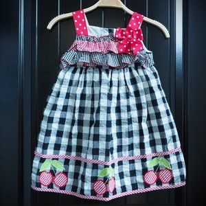 Bonnie Jean - Black & White Cherry Seersucker Dress - Girls Size 5